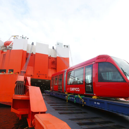 Rail product being loaded on to vessel
