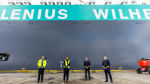 Hannelore Hardy, senior manager controlling and accounting EMEA, and Emmanuelle Van Damme, general manager, Zeebrugge terminal, along with relieving captain Stefan Sjöstrand and captain Jan Ake Brottman